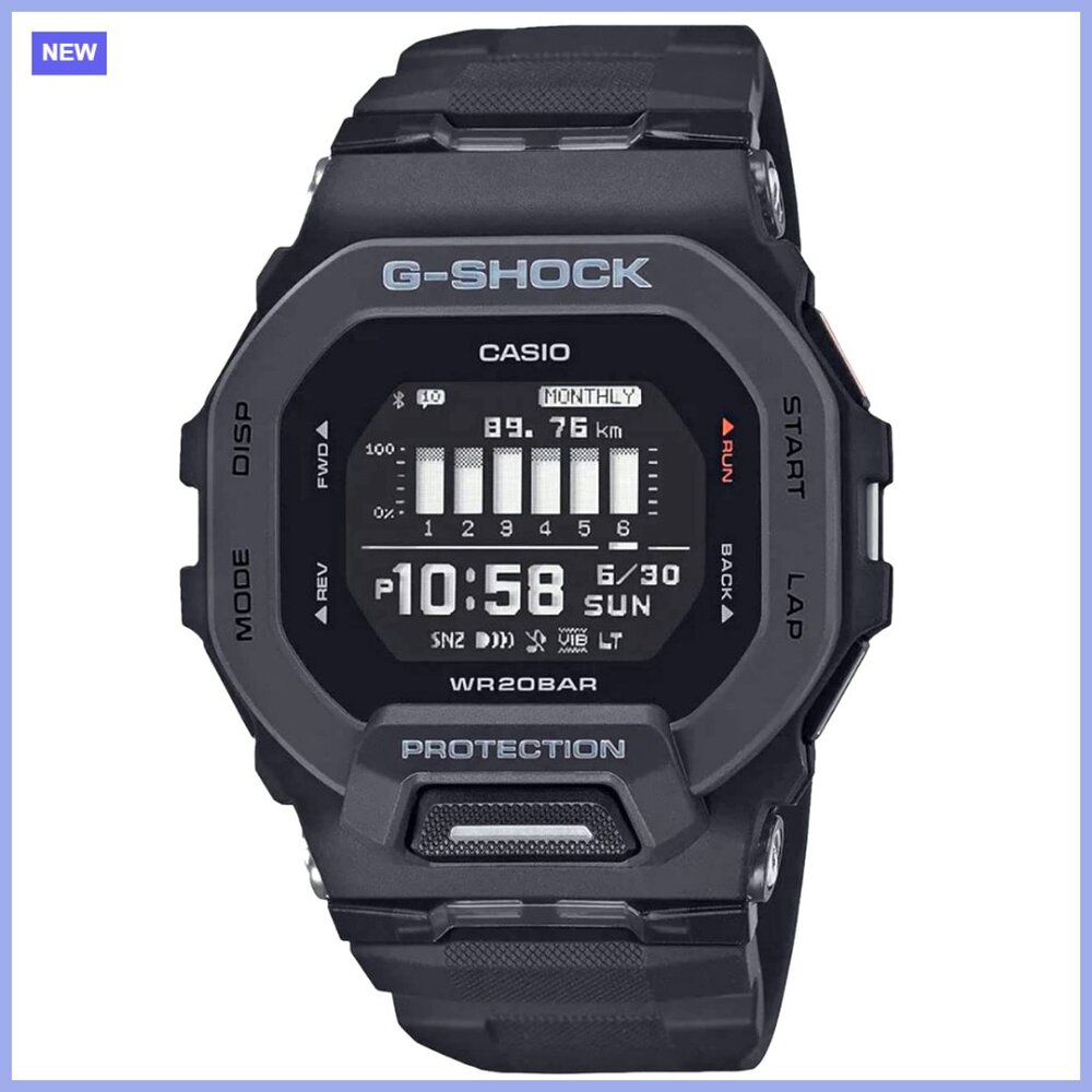 Square Case Digital Watch with Resin Band and Mineral Dial